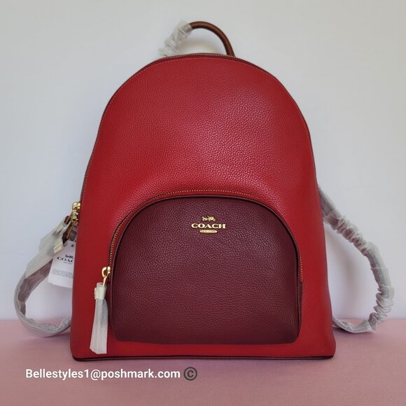 COACH Colorblocked Polished Pebble Leather Carrie Backpack -Red Apple Multi⭐ - Picture 1 of 16